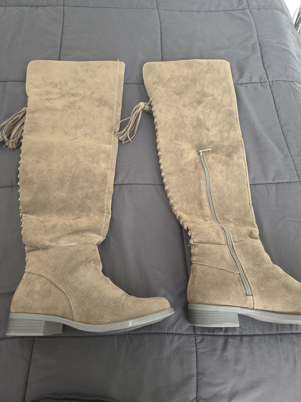 Women's Over-the-Knee Suede Boots in Olive Green